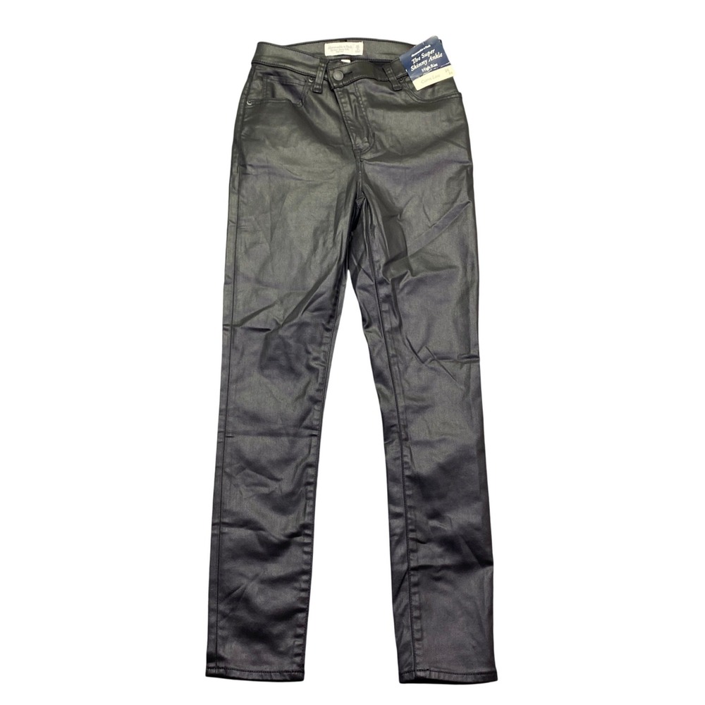 Abercrombie & Fitch Curve Love Super Skinny Ankle High Rise Coated Jean Black 26